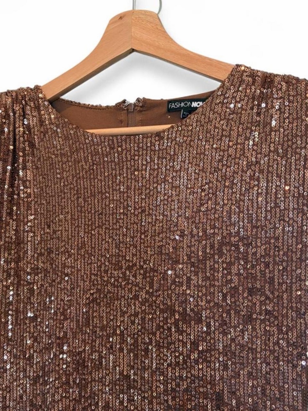 Fashion Nova Sparkle And Snatched Shoulder Pad Jumpsuit - Chocolate Large - Picture 7 of 10
